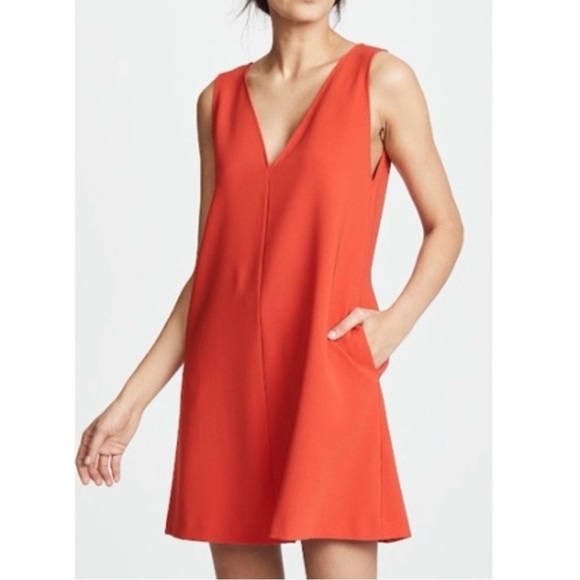 Theory V Shift Admiral Crepe A-Line Mini Dress Bright Tomato Red Small $335 - Picture 1 of 6